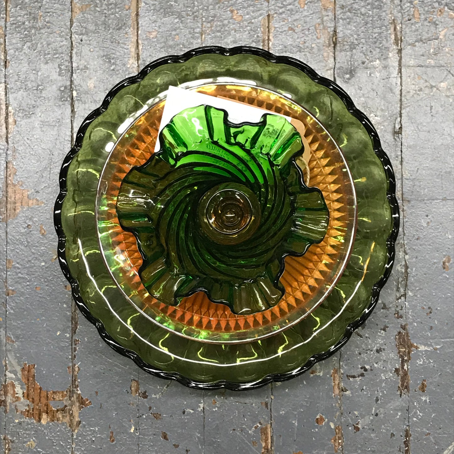 Depression Glass Garden Flower Medium Green Carnival Amber Opaque
