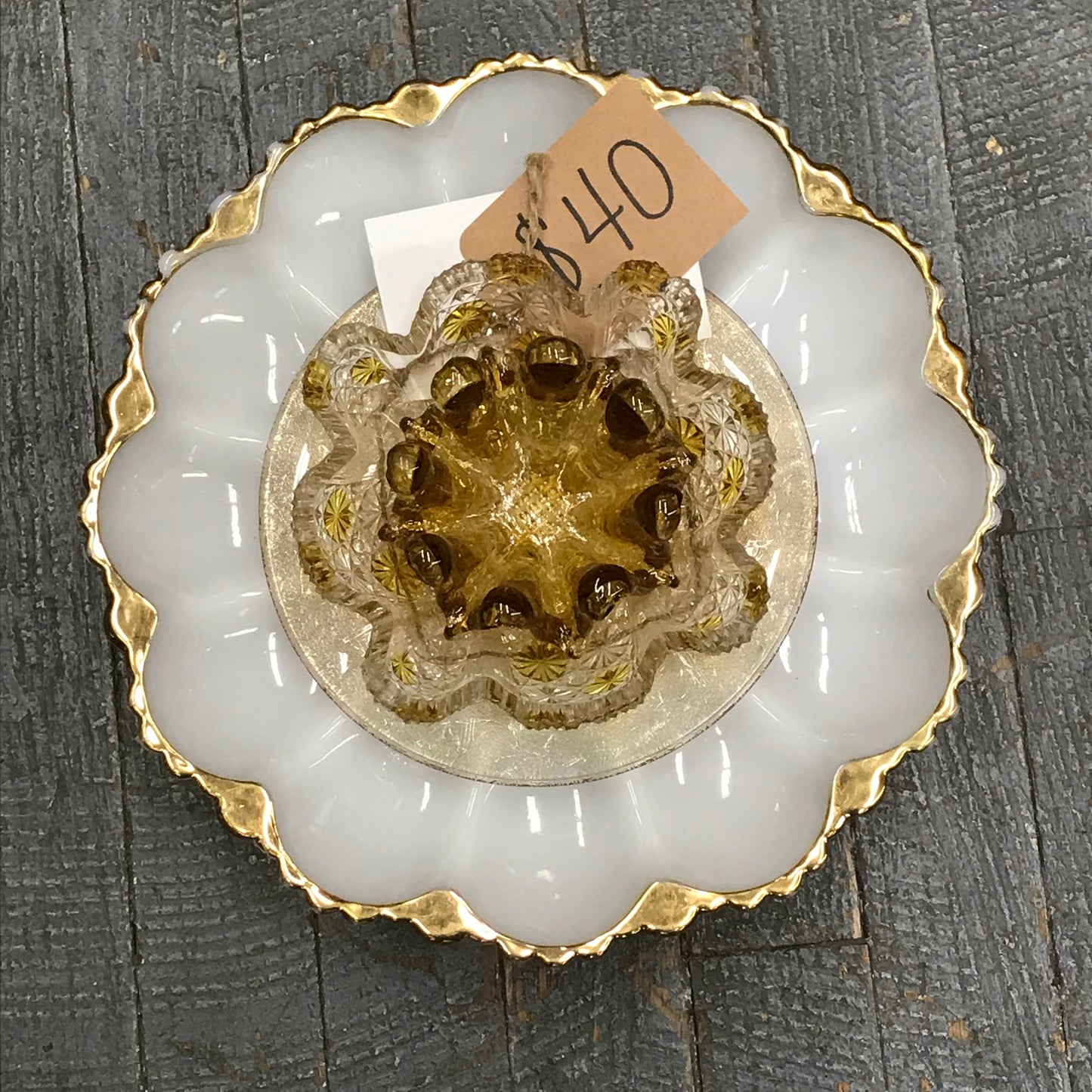 Depression Glass Garden Flower Medium Milk Gold Yellow Amber Opaque