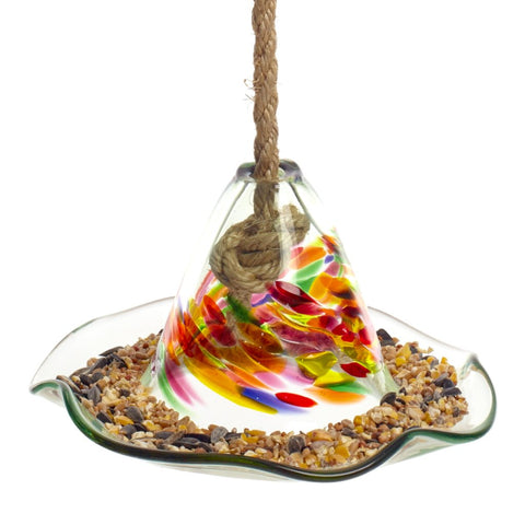 Hand Blown Glass Calico Seed Feeder Celebration by Kitras Art Glass