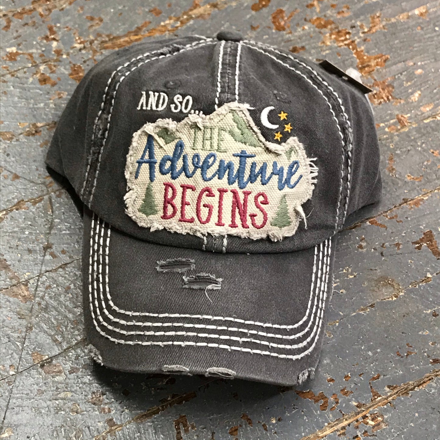 And So The Adventure Begins Patch Rugged Black Embroidered Ball Cap