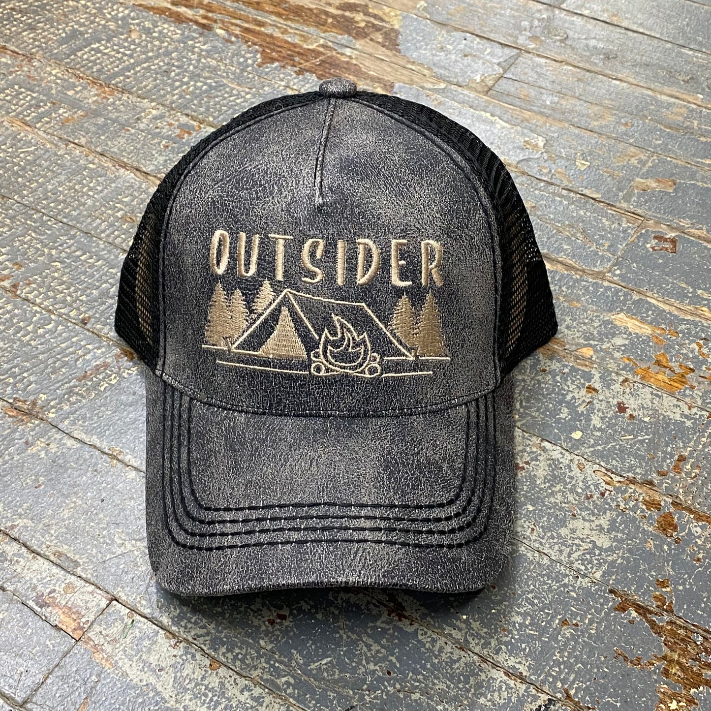 Outsider Camping Leather Navy Embroidered Ball Cap