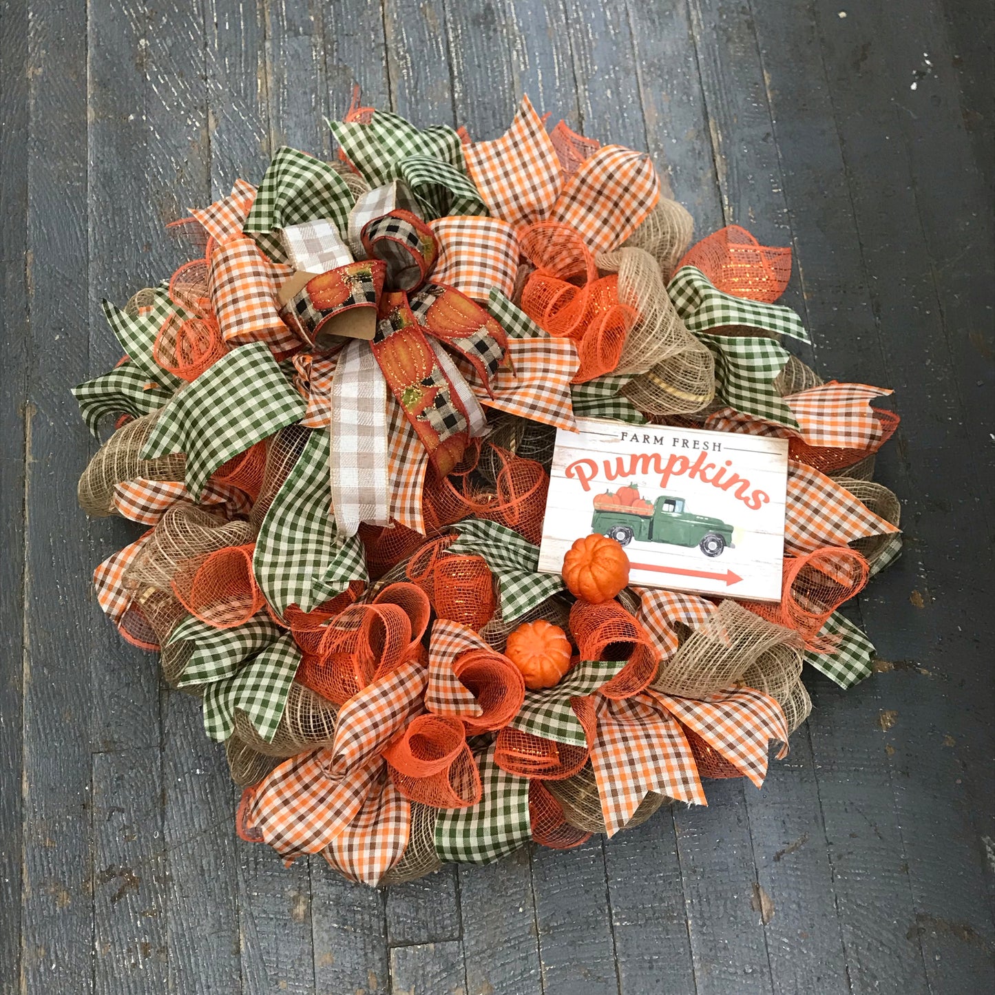Farm Fresh Pumpkins Truck Autumn Harvest Seasonal Holiday Wreath Door Hanger