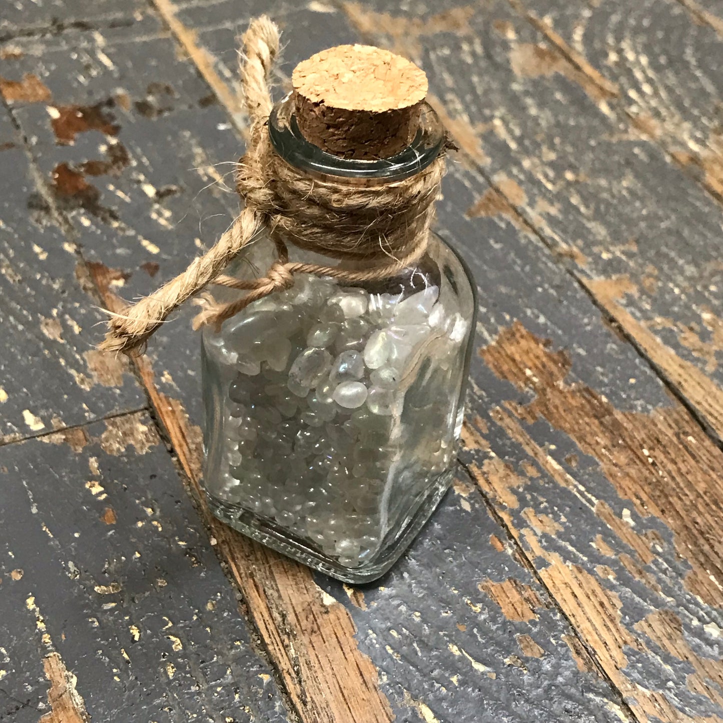 Bottle of Semiprecious Natural Gemstone Wishes Rainbow Moonstones