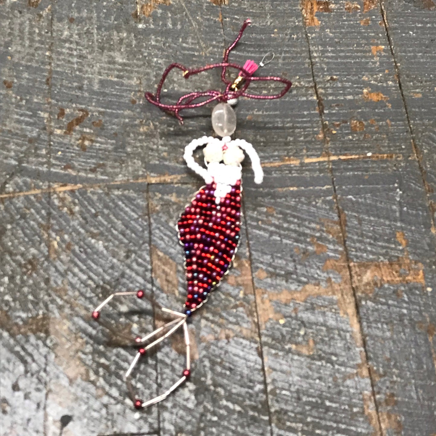 Beaded Mermaid Ocean Art with Stand Red Tones