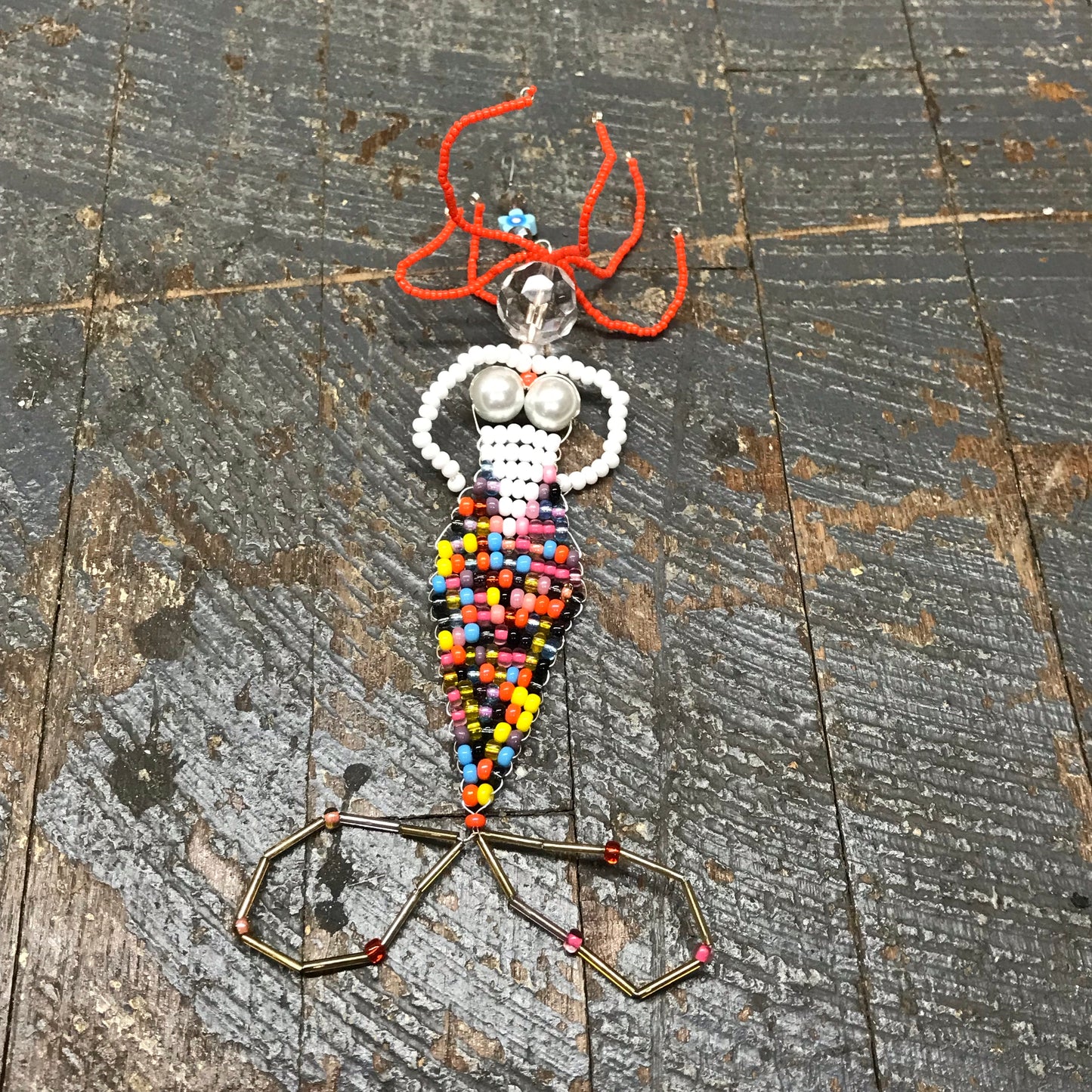 Beaded Mermaid Ocean Art with Stand Multi Color Tones