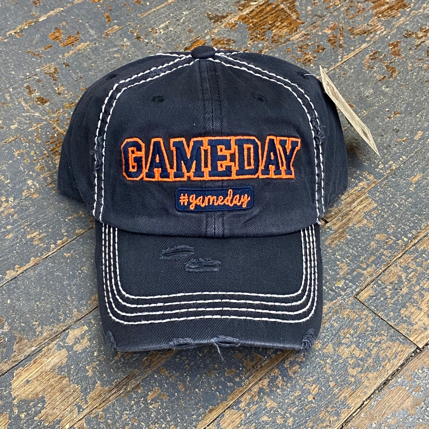 Game Day #gameday Rugged Black Orange Navy Embroidered Ball Cap