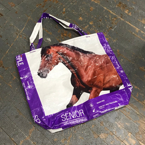 Upcycled Tote Purse Feed Bag Handmade Large Senior Equine Horse Seed Purple Handle Bag