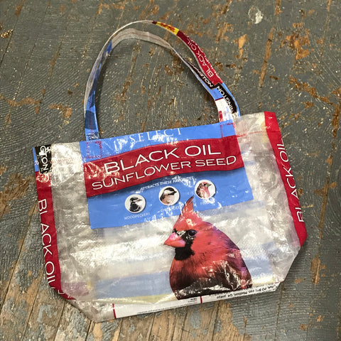 Upcycled Tote Purse Feed Bag Handmade Large Black Oil Wild Bird Seed Handle Bag