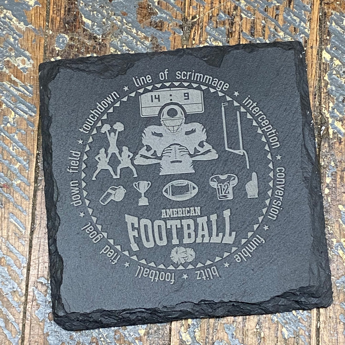 Laser Engraved Slate Tile Coaster American Football