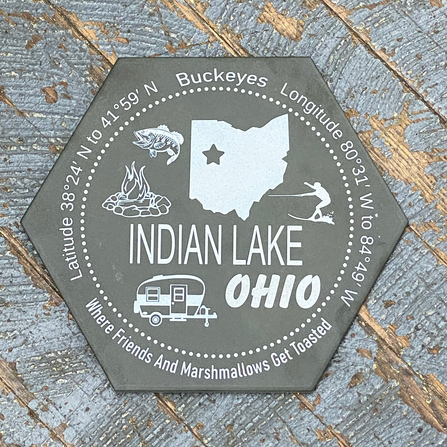 Laser Engraved Slate Tile Trivet Hot Pad Indian Lake Ohio