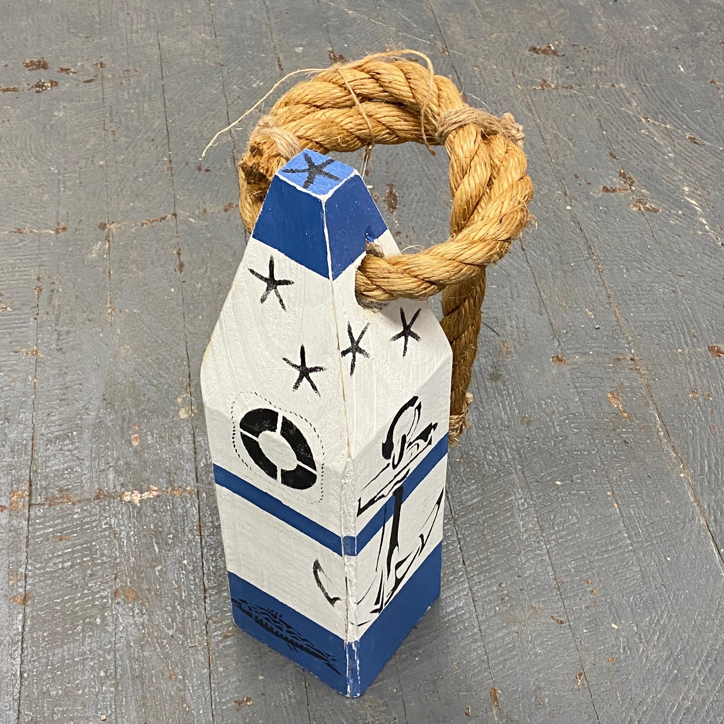 Blue Live Life Nautical Boat Buoy Wood Pylon Painted Decoration