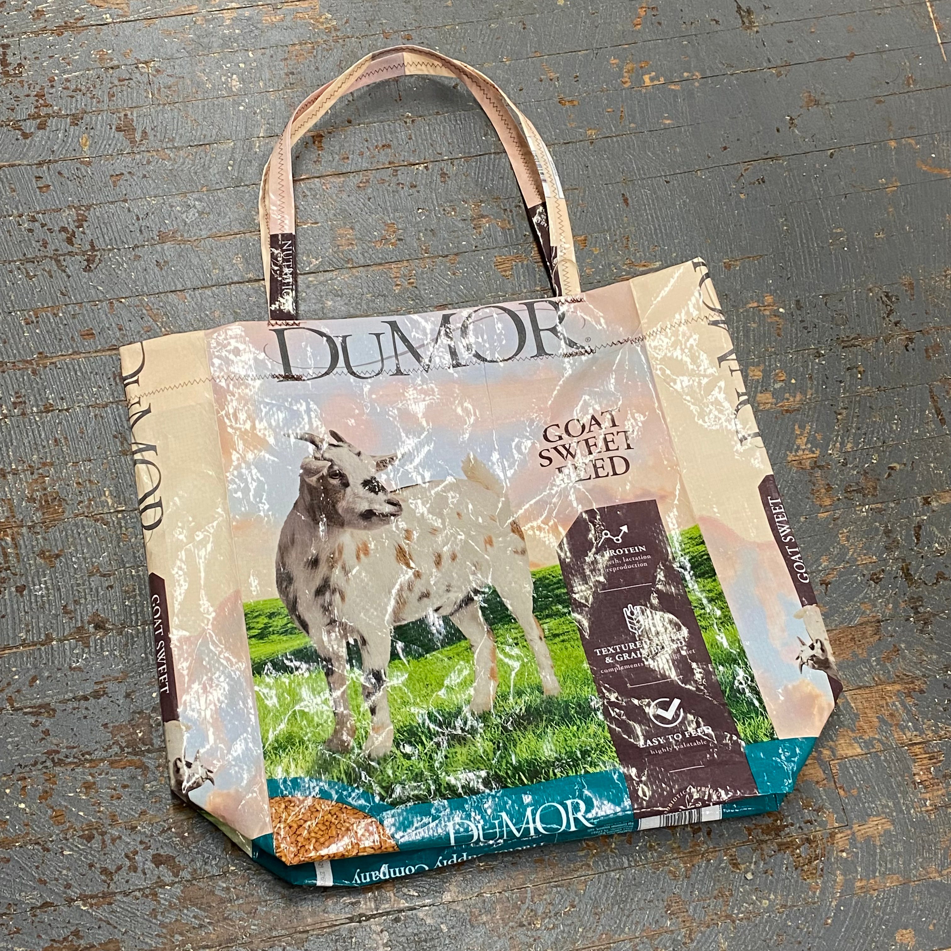 Upcycled Tote Purse Feed Bag Handmade Large Dumor Goat Sweet