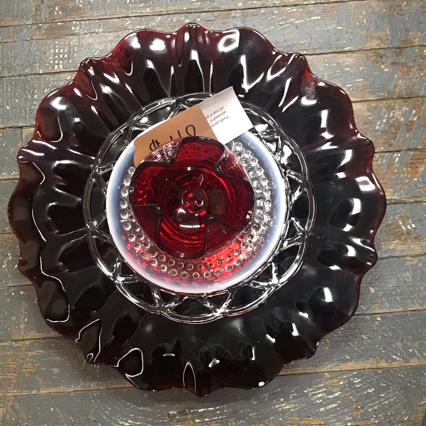 Depression Glass Garden Flower Large Dark Red Crackle Red Vase