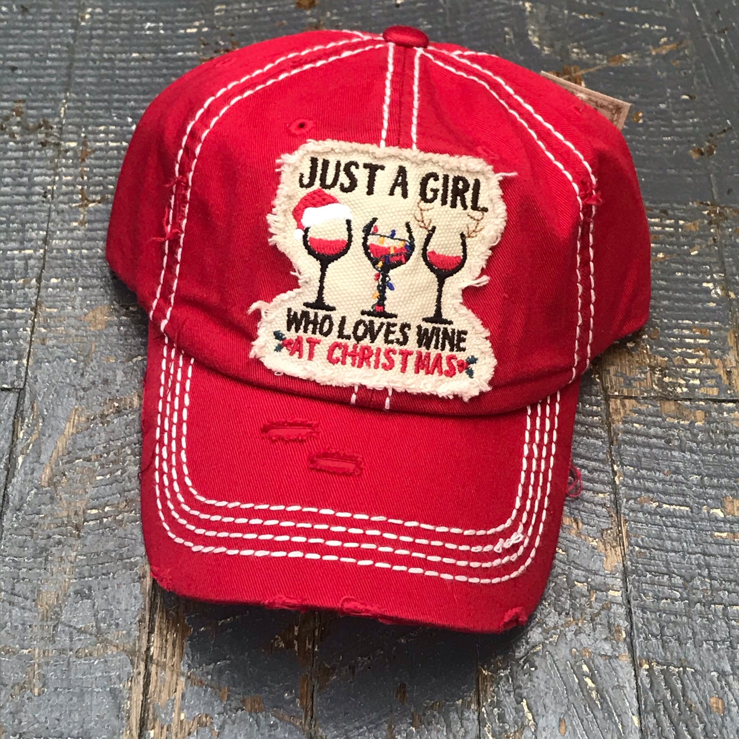 Just a Girl Who Loves at Christmas Patch Rugged Red Embroidered Ball Cap