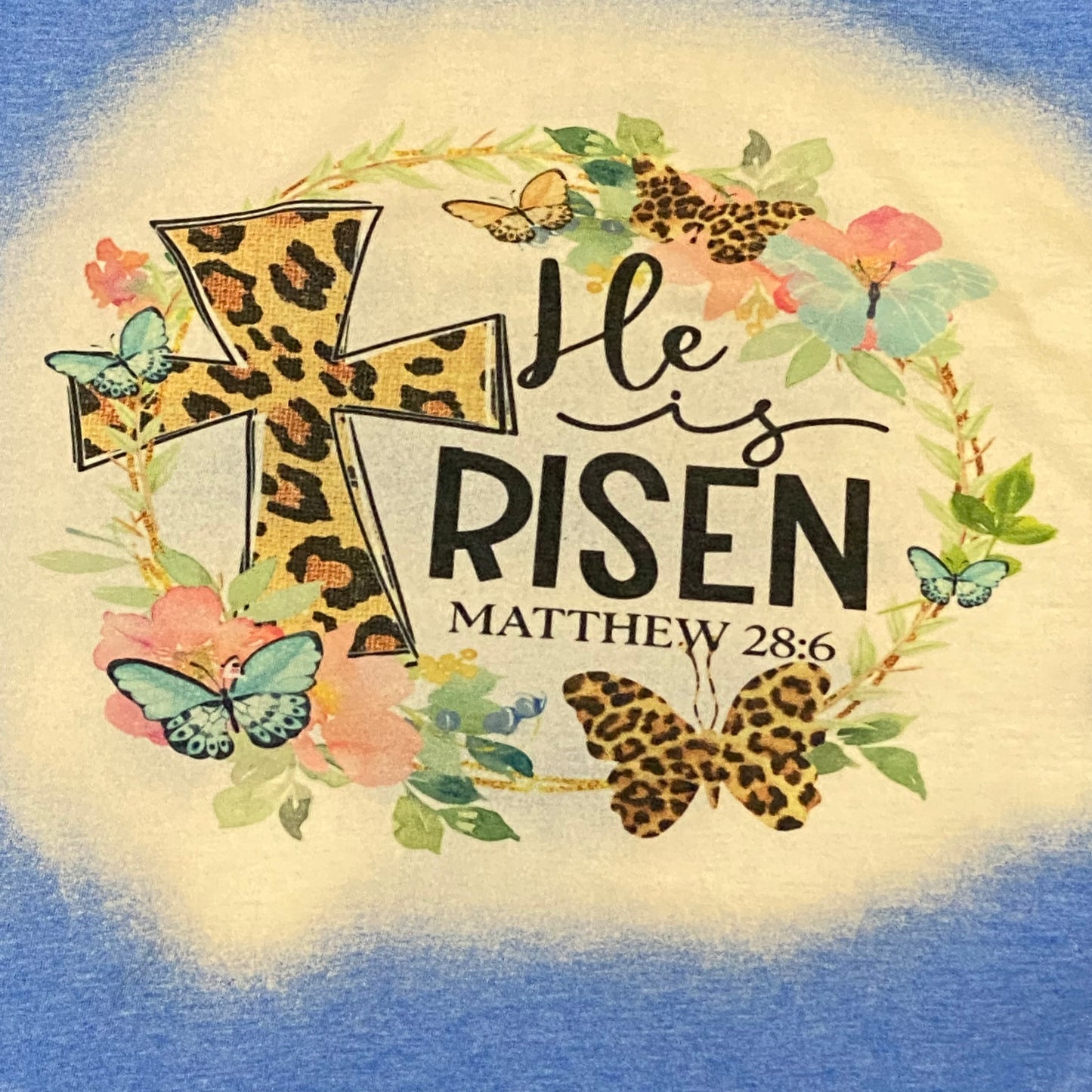 He Is Risen Matthew 28:16 Bleached Graphic Designer Short Sleeve T-Shirt
