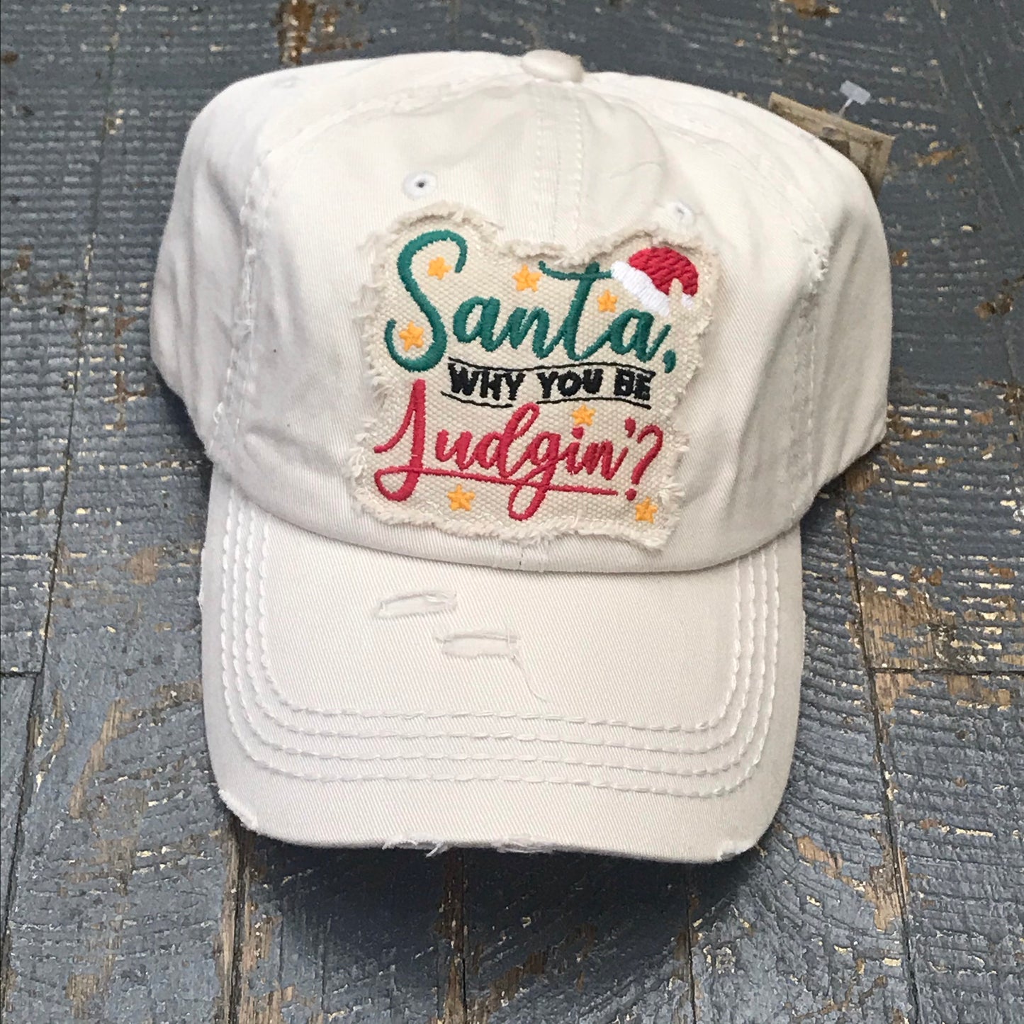 Santa Why You Be Judgin Patch Rugged Khaki Embroidered Ball Cap