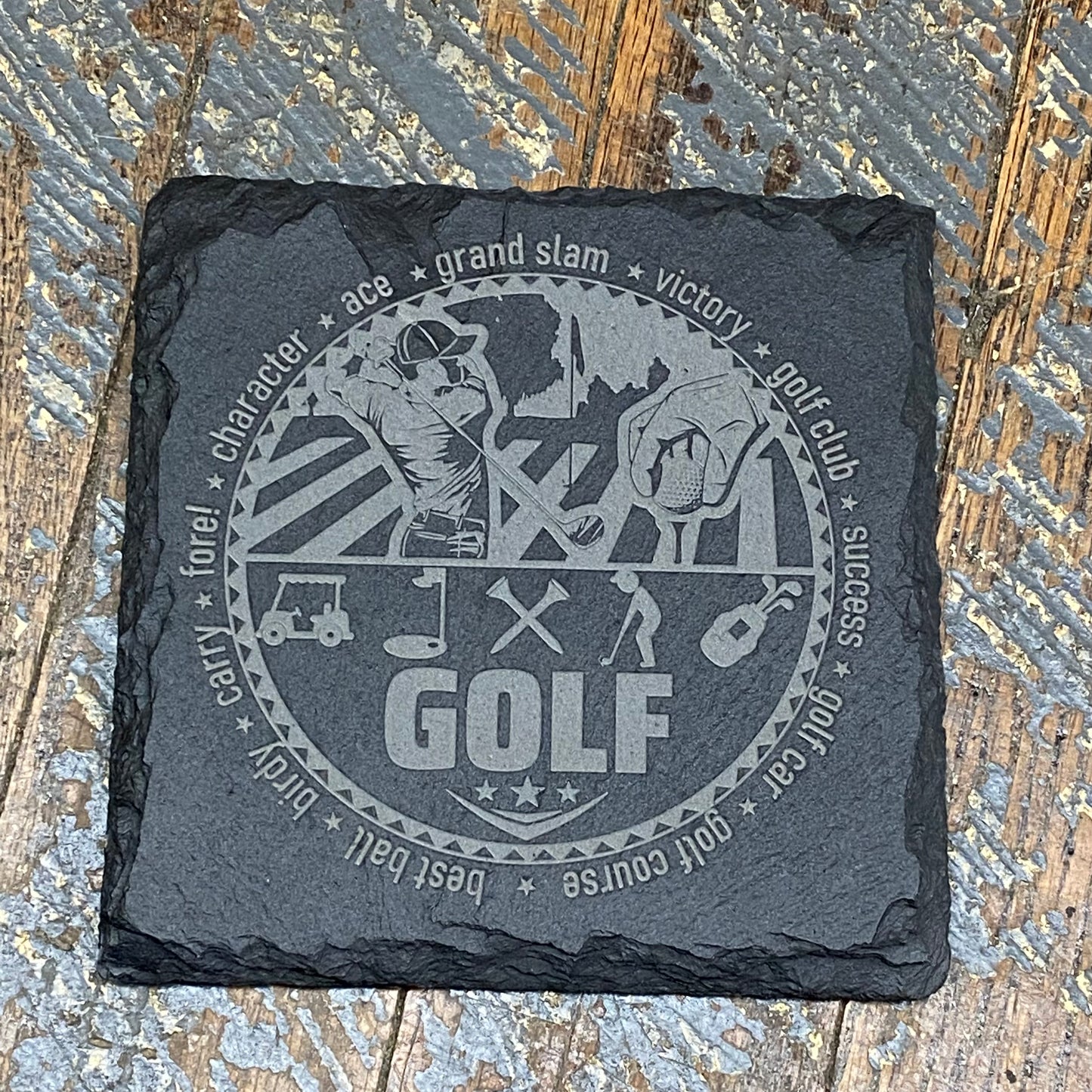 Laser Engraved Slate Tile Coaster Golf