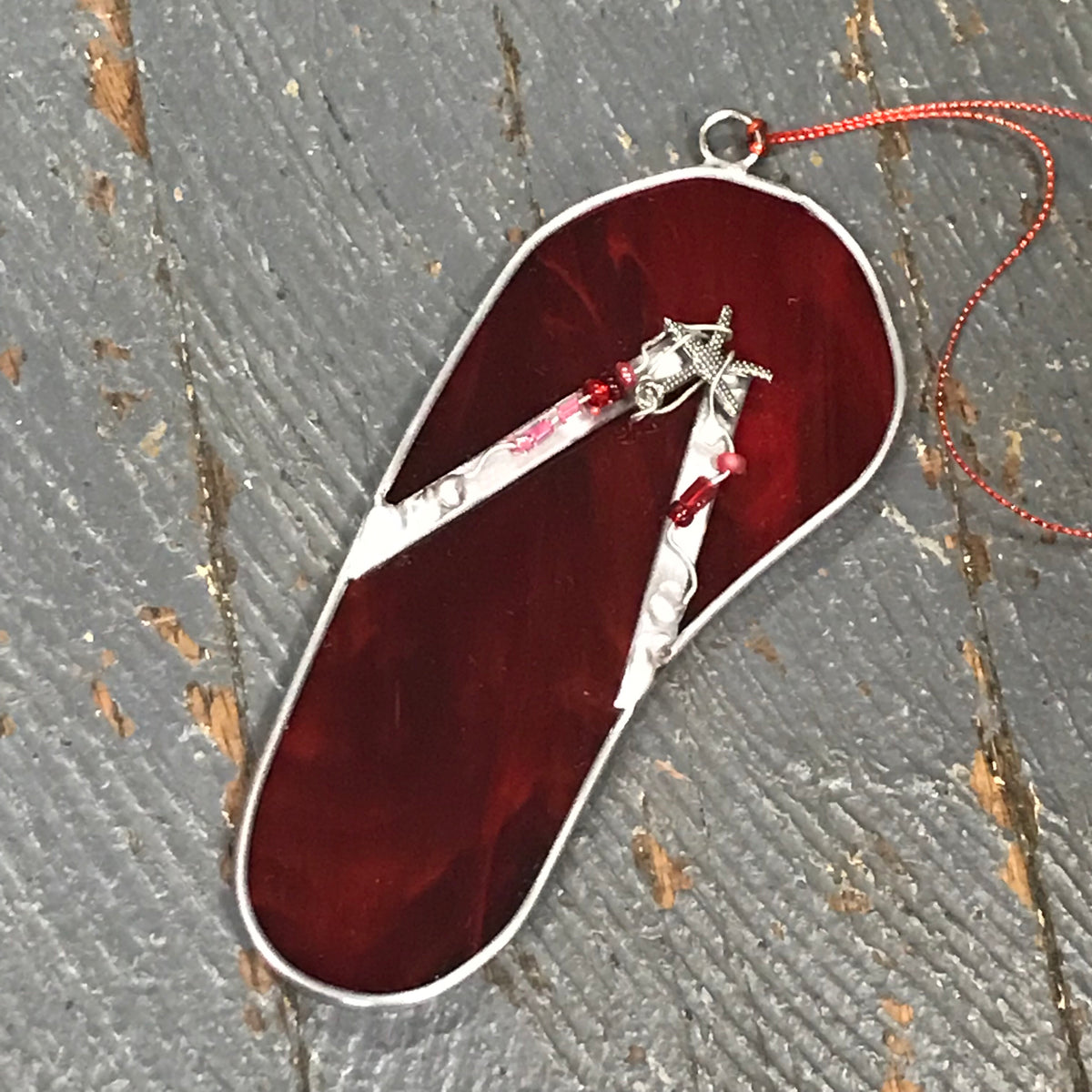 Stained Glass Sun Catcher Ornament Red Star Flip Flop Sandal