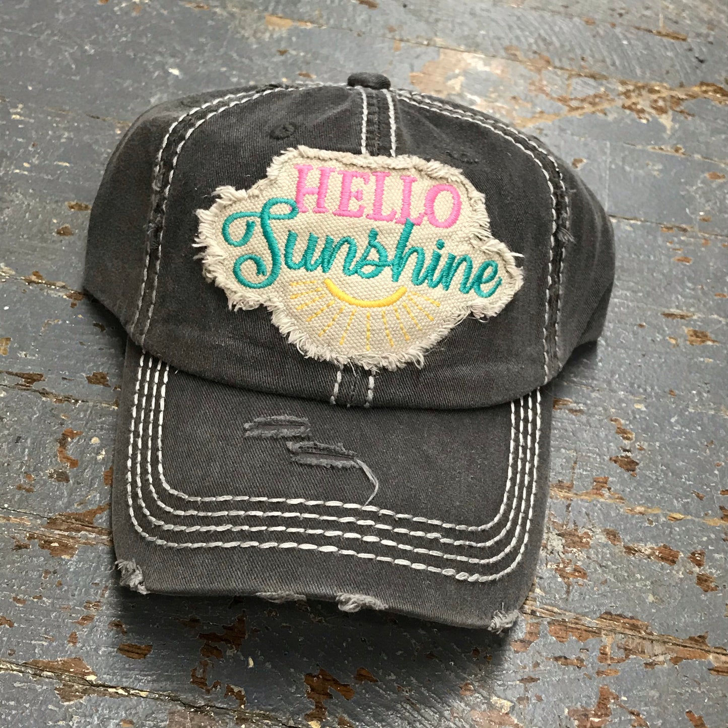 Hello Sunshine Patch Rugged Black Embroidered Ball Cap