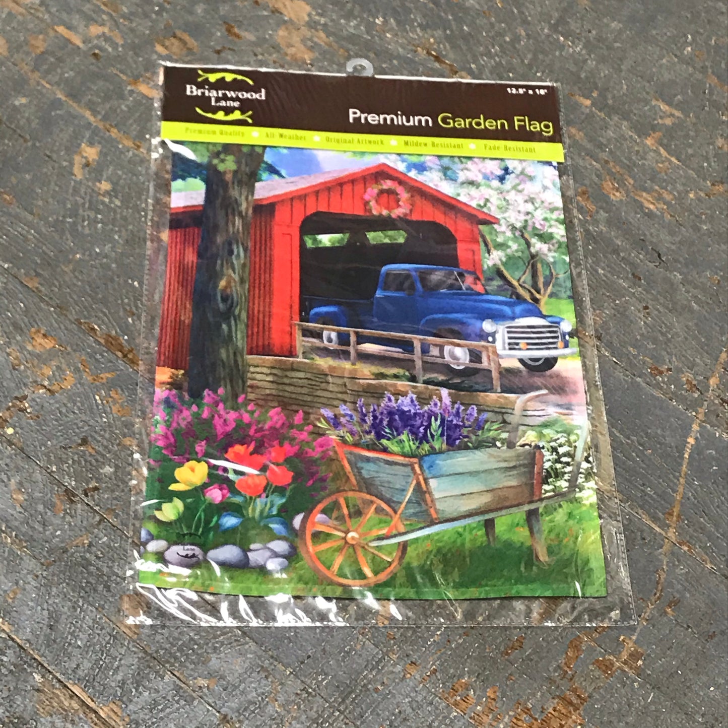 Bridge in Bloom Blue Truck Garden Flag