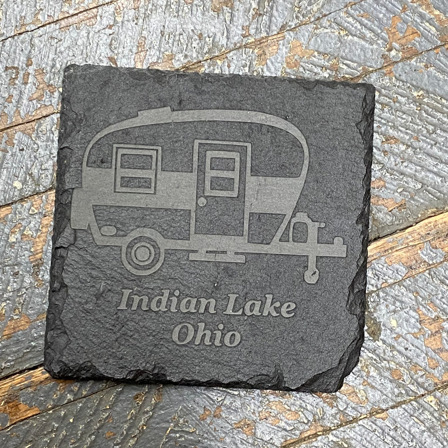 Laser Engraved Slate Tile Coaster Camper Indian Lake Ohio