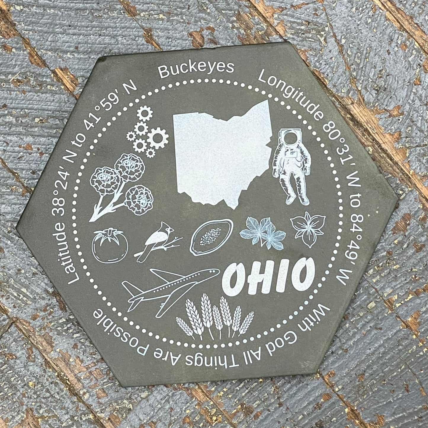 Laser Engraved Slate Tile Trivet Hot Pad Ohio Proud