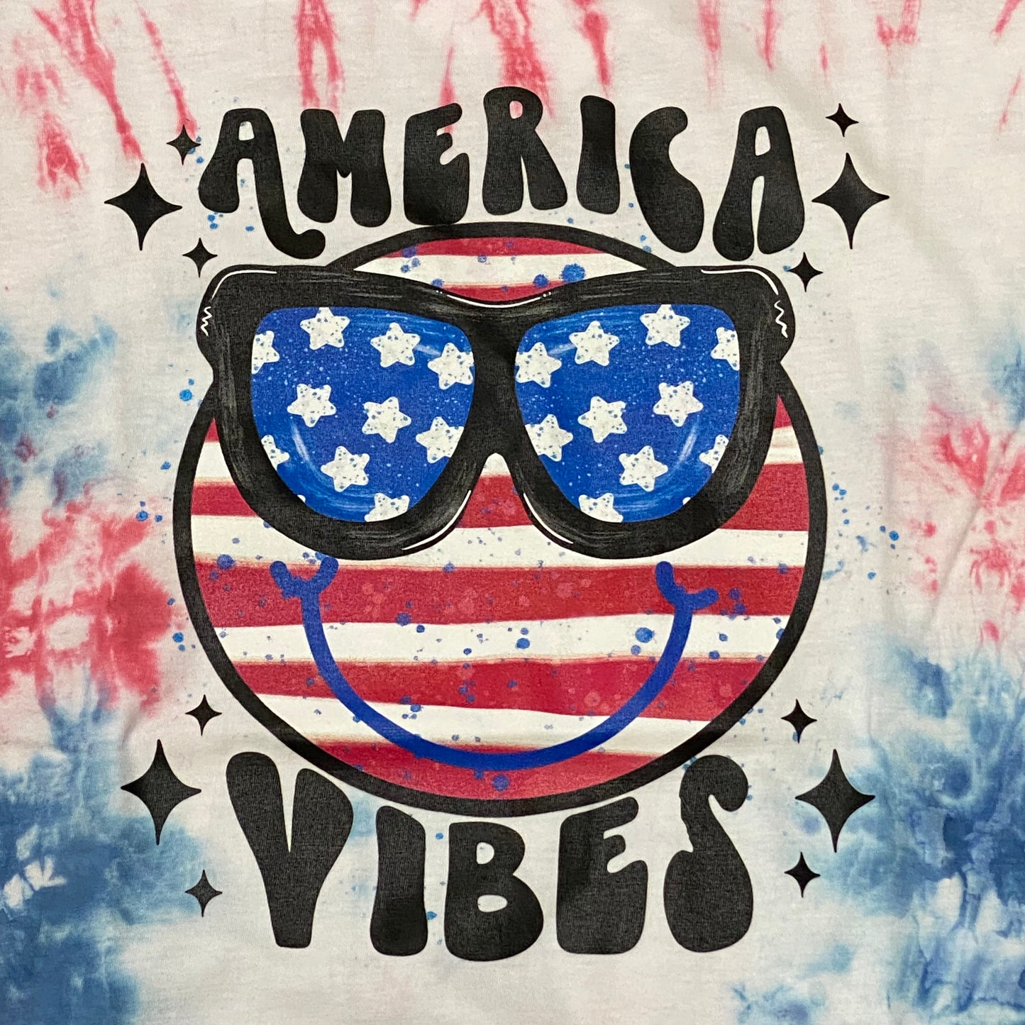 America Vibes Happy Face Tie Dye Graphic Designer Short Sleeve T-Shirt