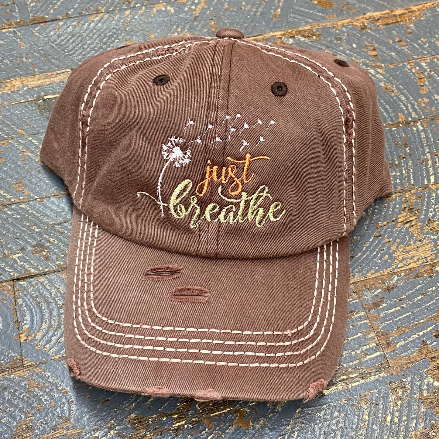 Just Breathe Brown Rugged Embroidered Ball Cap