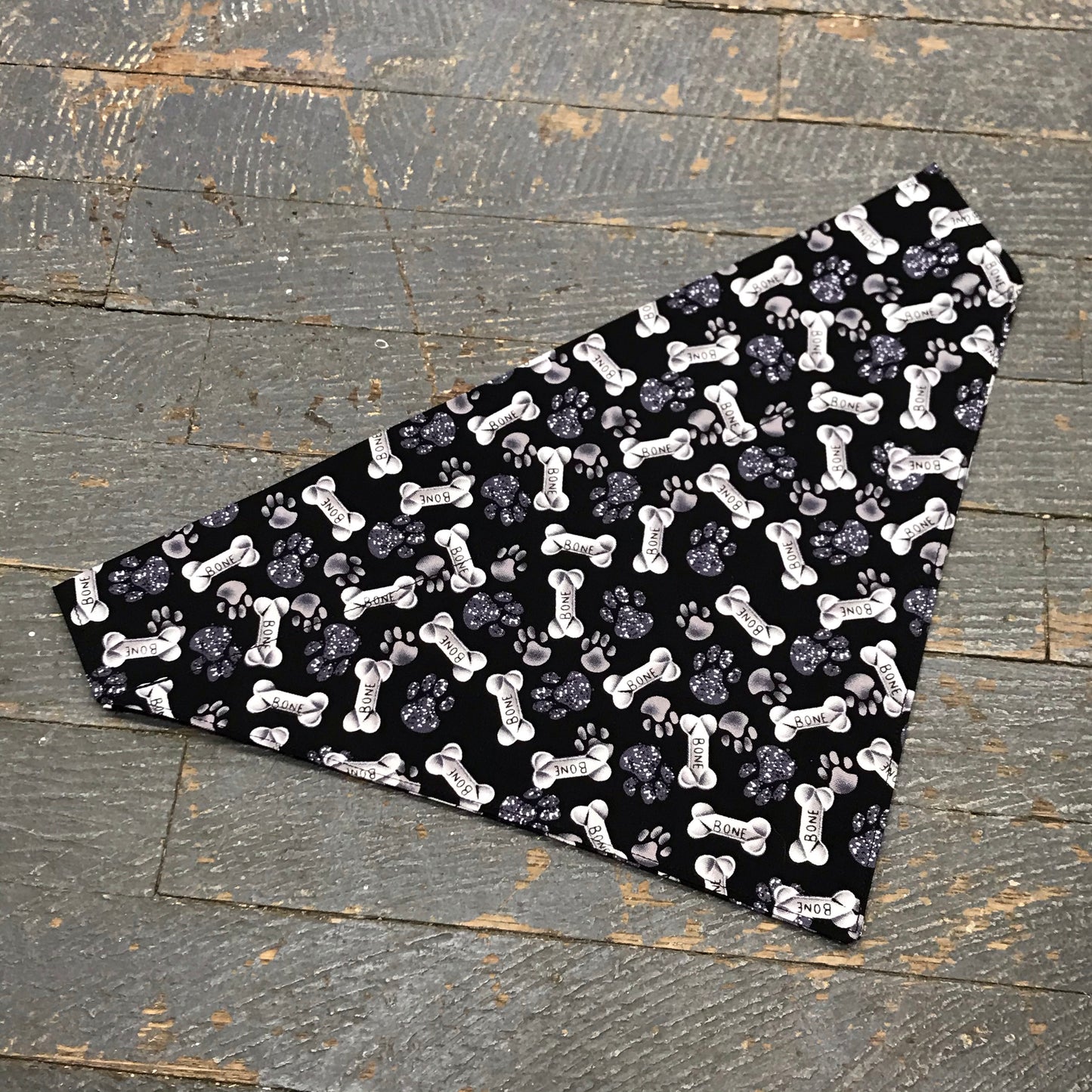 Dog Bone Treat Black Grey Dog Collar Pet Bandanna Neck Scarf LG