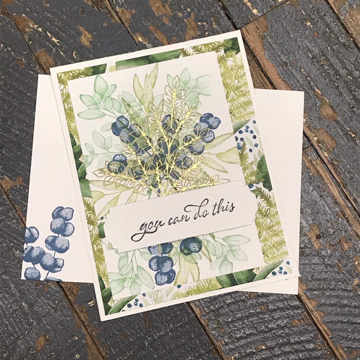 You Can Do This Green Blue Floral Handmade Stampin Up Greeting Card with Envelope