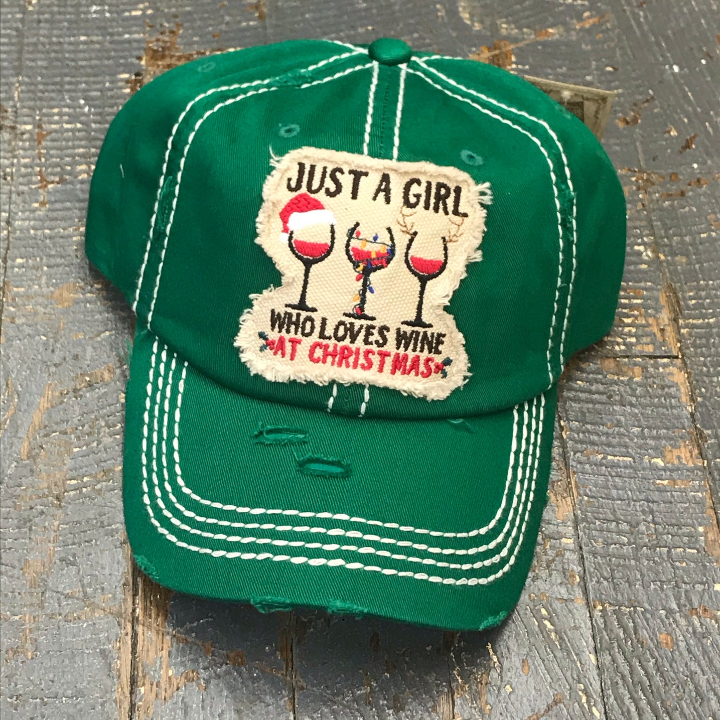 Just a Girl Who Loves at Christmas Patch Rugged Green Embroidered Ball Cap