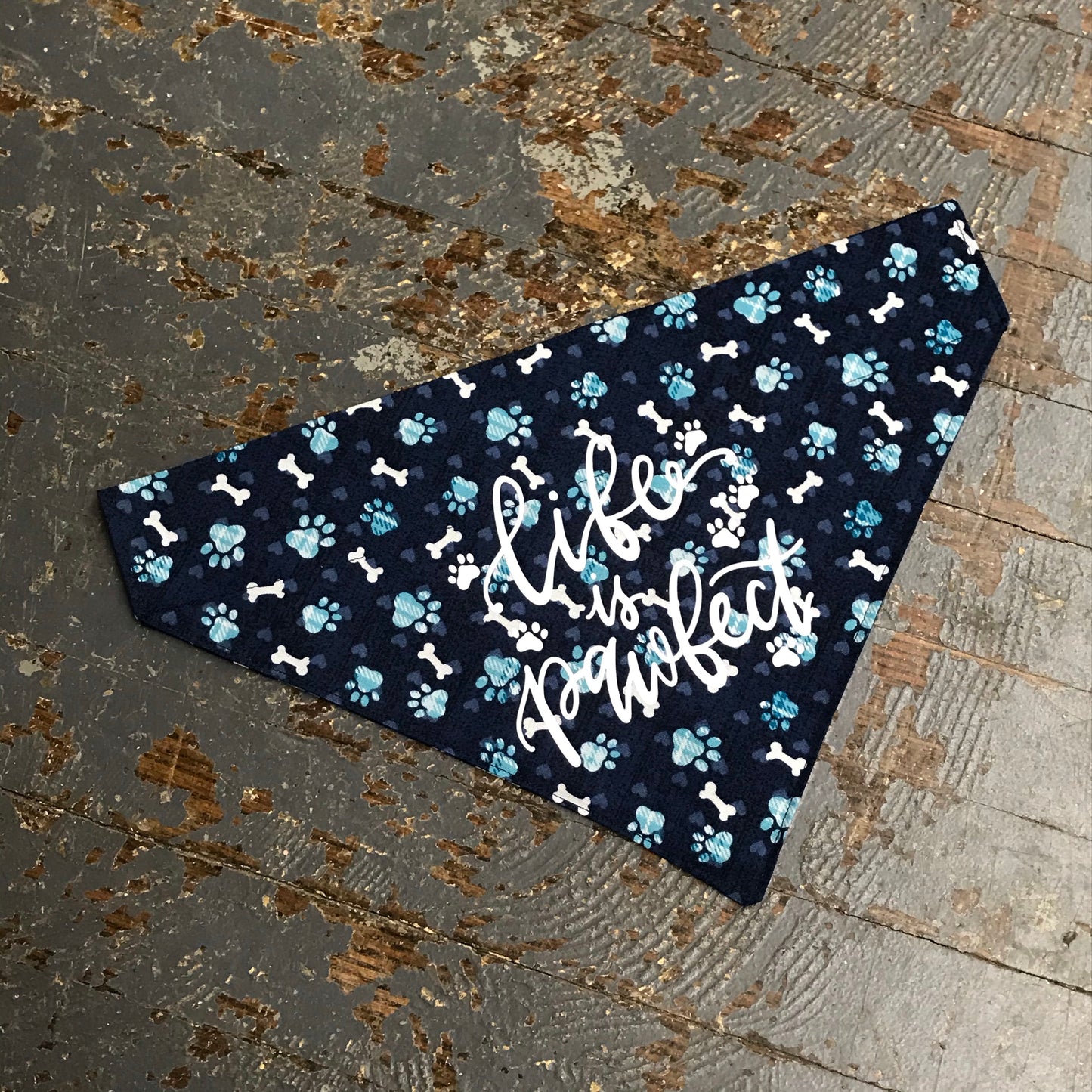 Dog Bone Paw Print Blue Life is Pawpect Dog Collar Pet Bandanna Neck Scarf Large