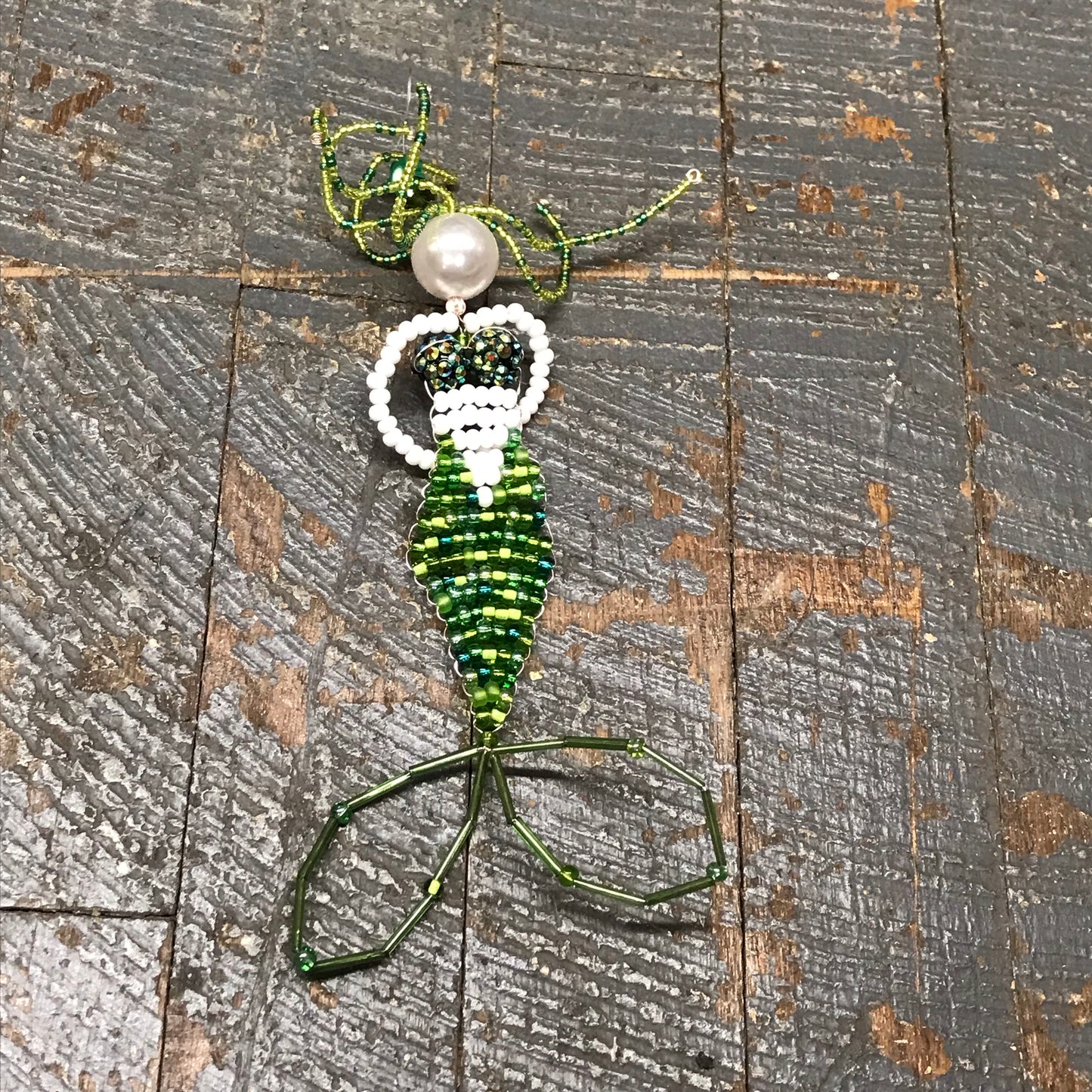 Beaded Mermaid Ocean Art with Stand Green Tones