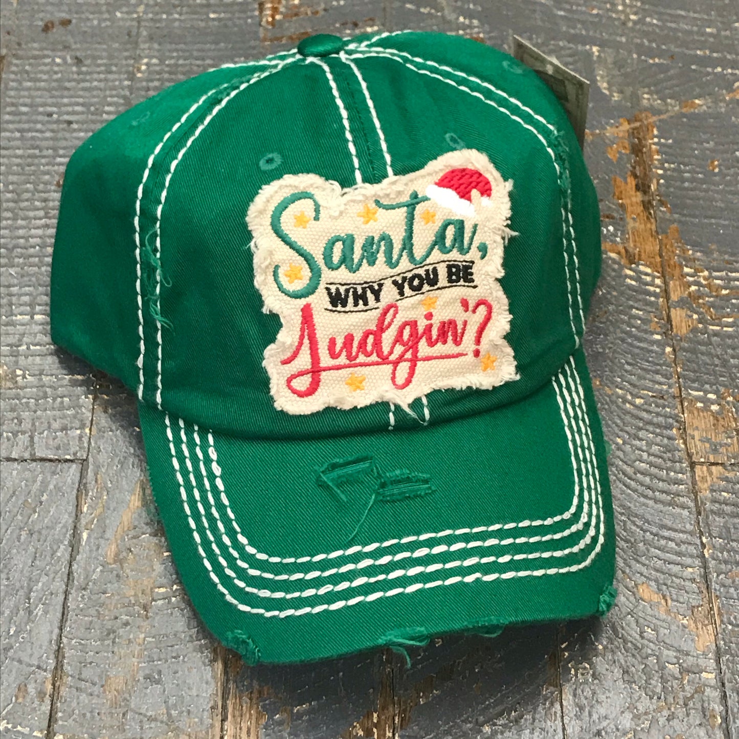 Santa Why You Be Judgin Patch Rugged Green Embroidered Ball Cap
