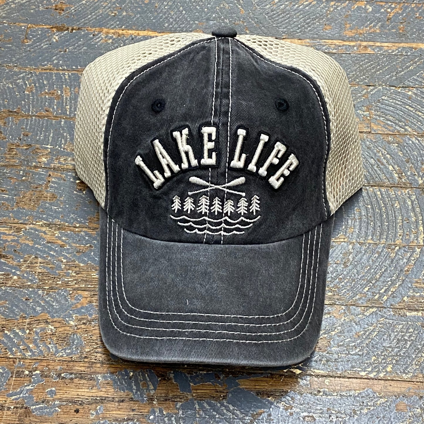 Lake Life Paddle Hat Black Embroidered Trucker Ball Cap