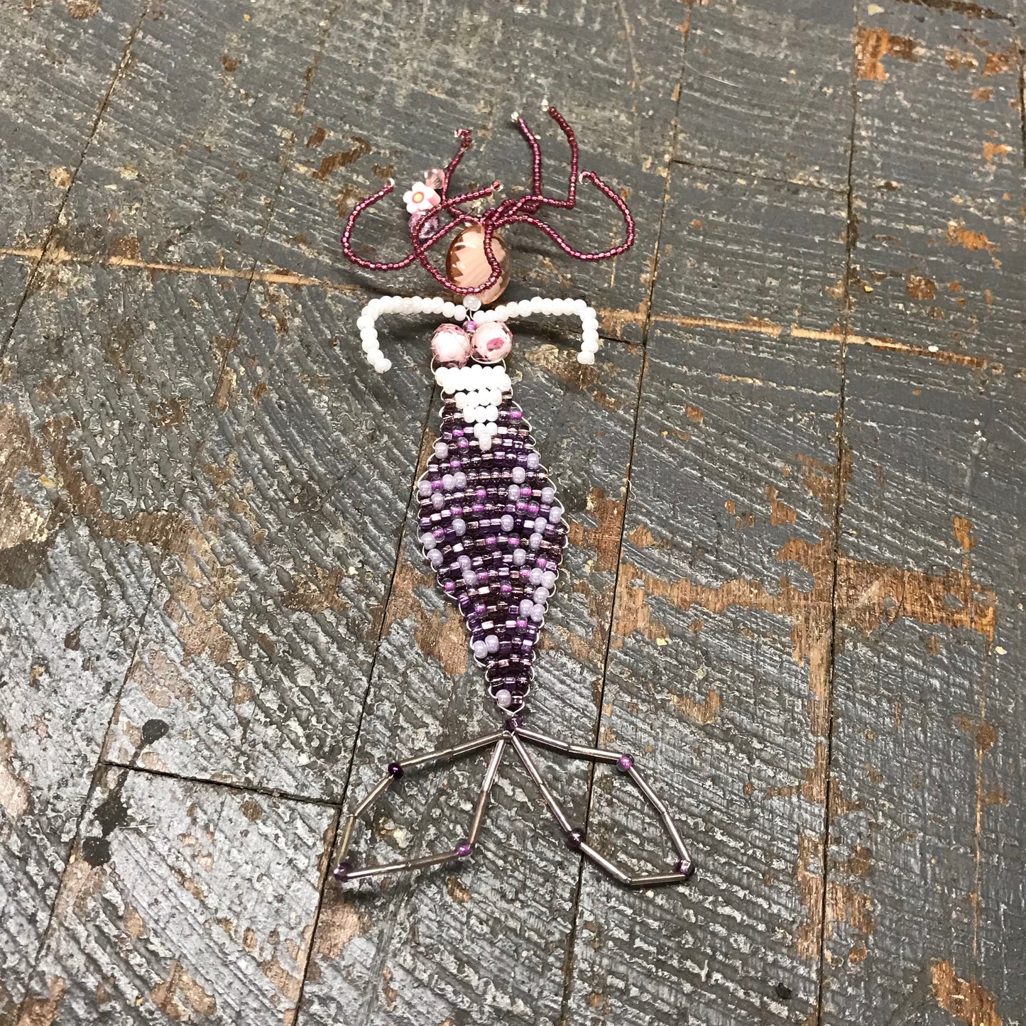 Beaded Mermaid Ocean Art with Stand Purple Tones