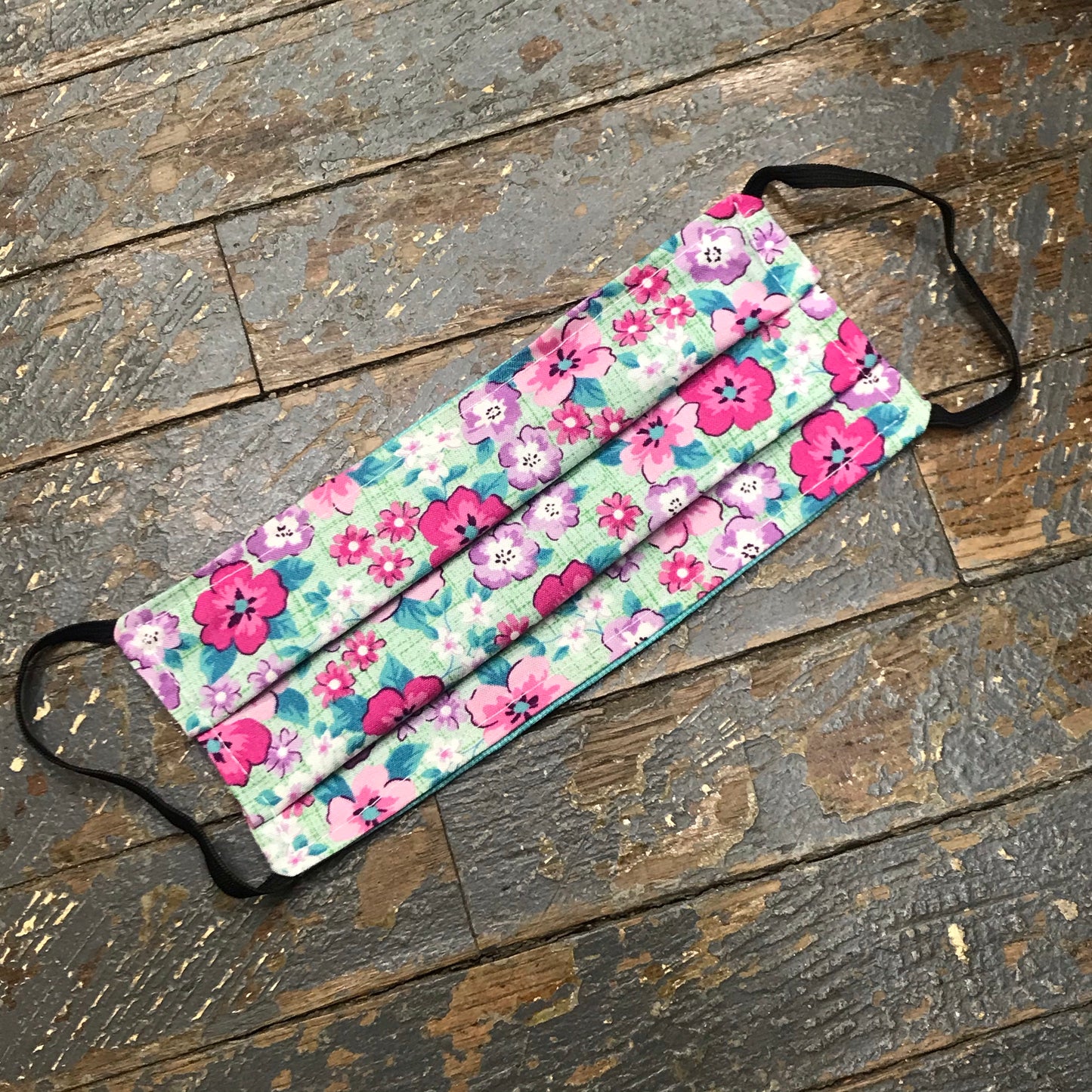 Pink Purple Teal Flowers Handmade Cotton Cloth Face Mask Reversible Reusable