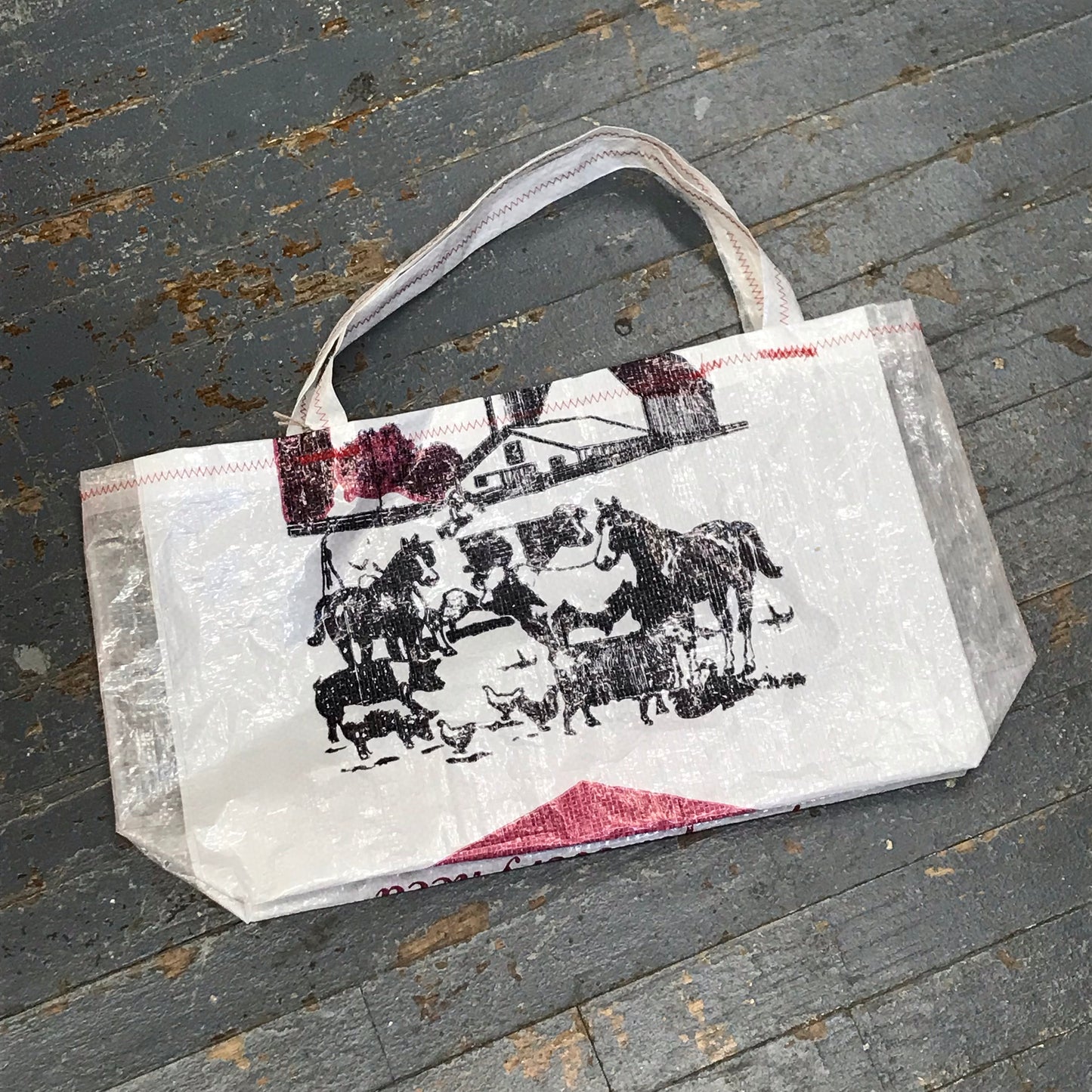 Upcycled Tote Purse Feed Bag Handmade Medium Walnut Hill Feeds Seed Handle Bag