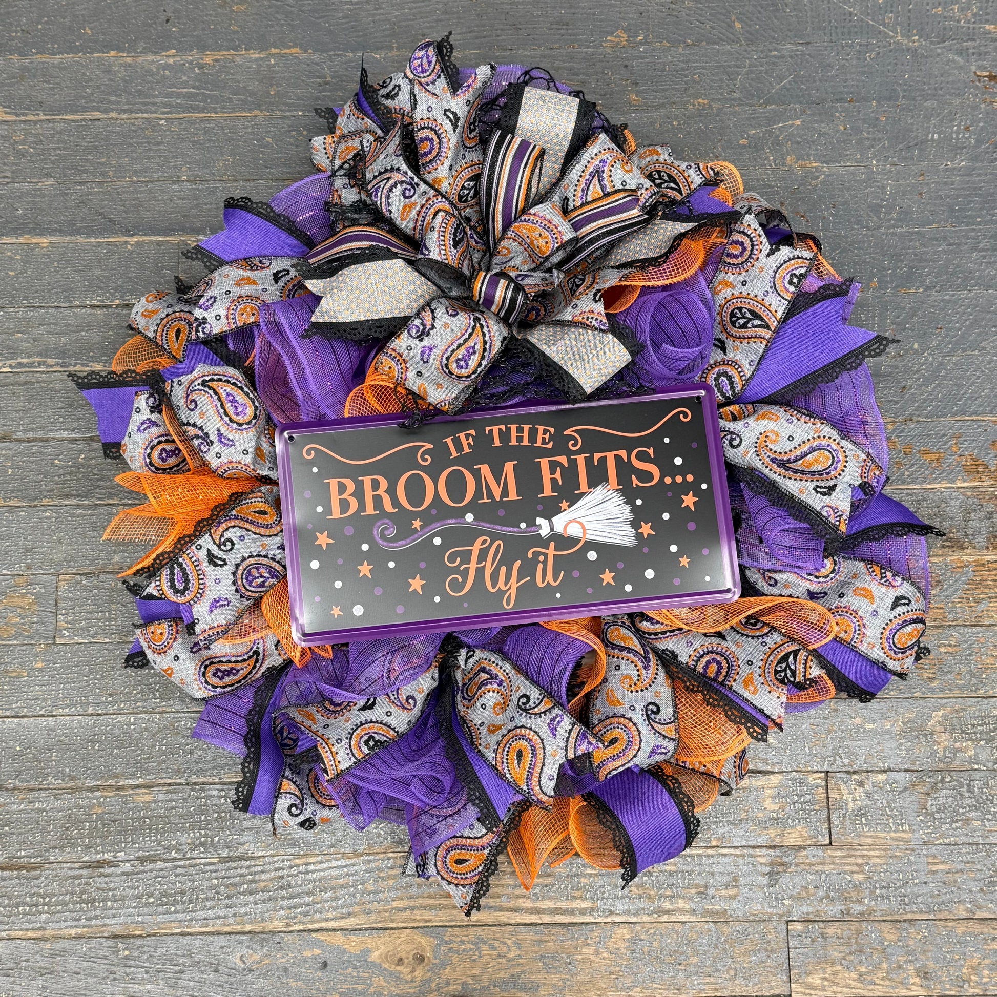 Halloween Broom Fits Witch Seasonal Holiday Wreath Door Hanger
