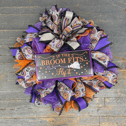 Halloween Broom Fits Witch Seasonal Holiday Wreath Door Hanger