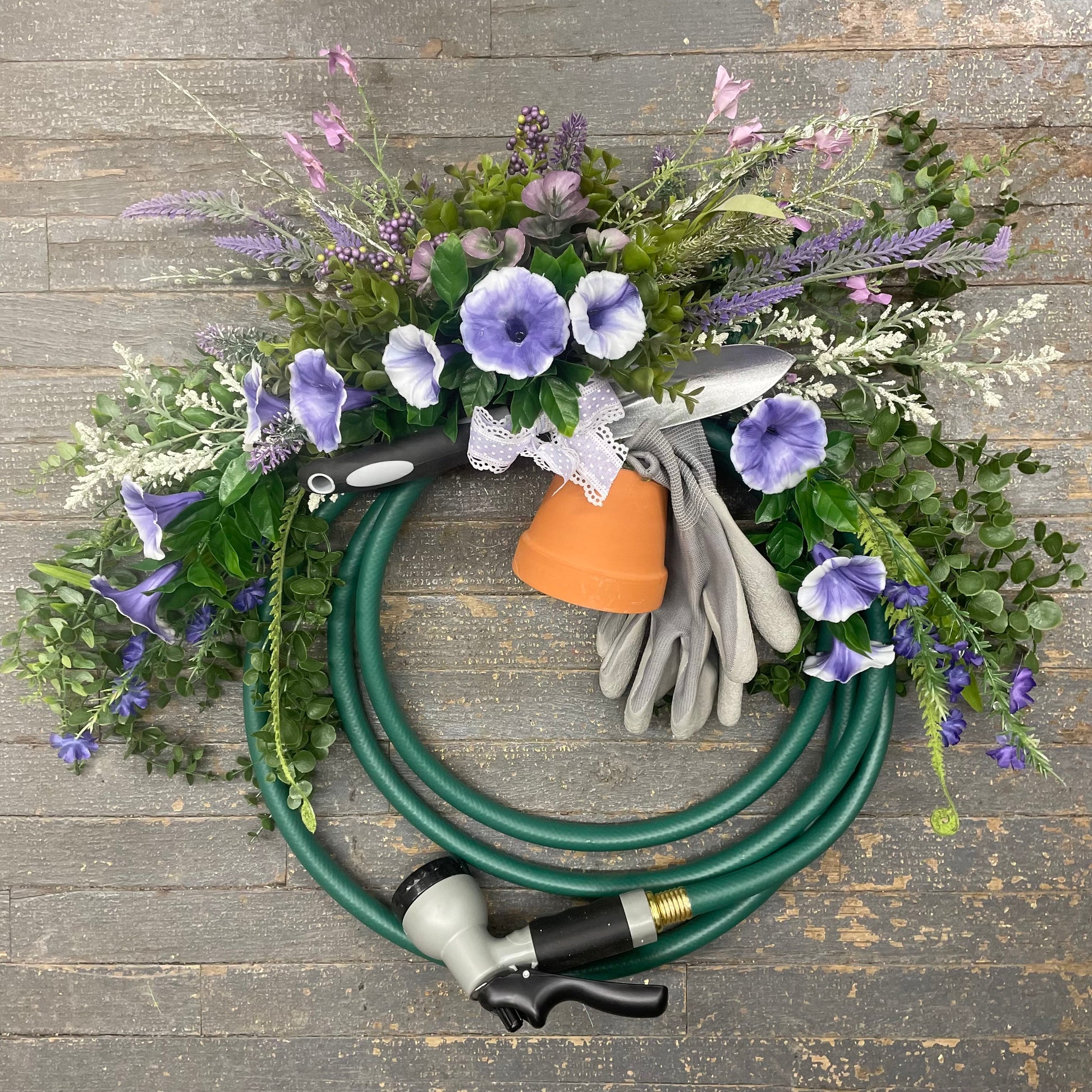over the door hanging planter Purple Garden Floral Hose Holiday Wreath Door Hanger – TheDepot.LakeviewOhio
