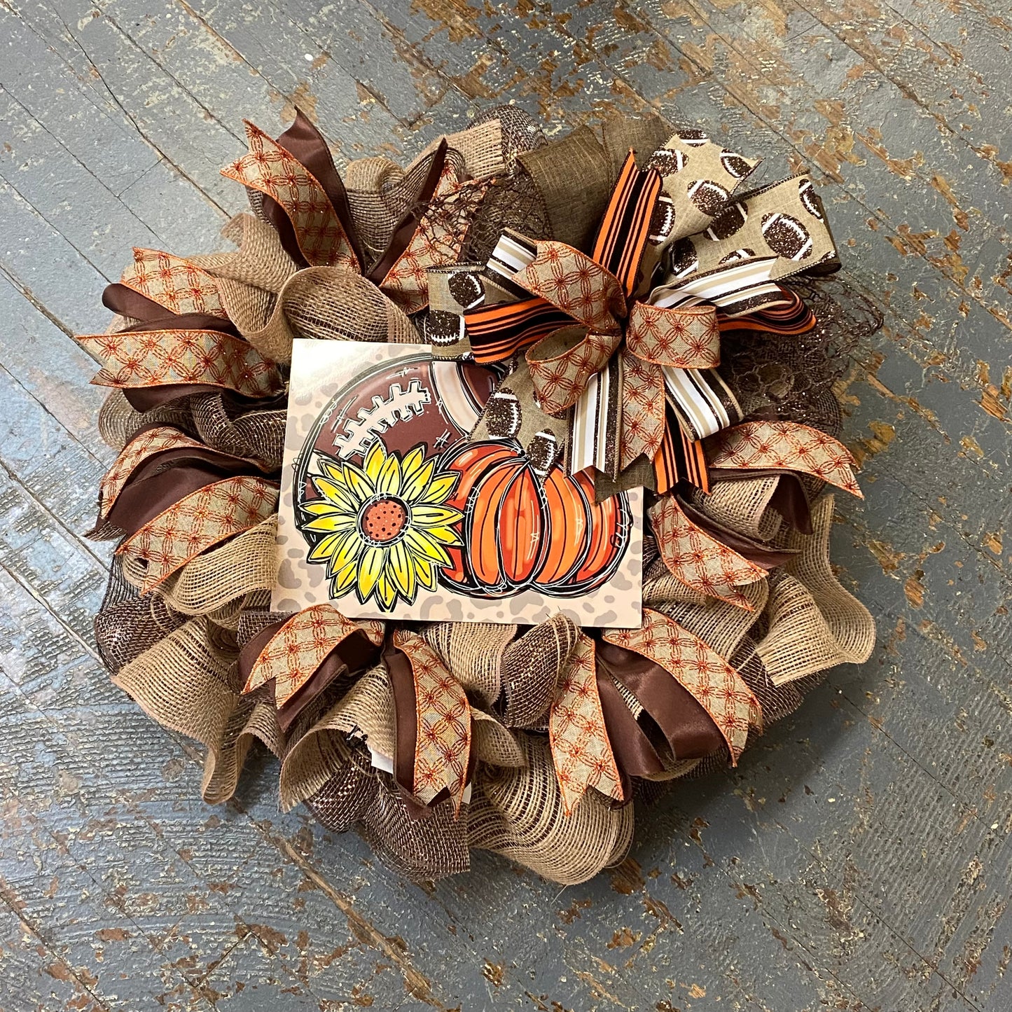 Harvest Pumpkin Patch Football Seasonal Holiday Wreath Door Hanger