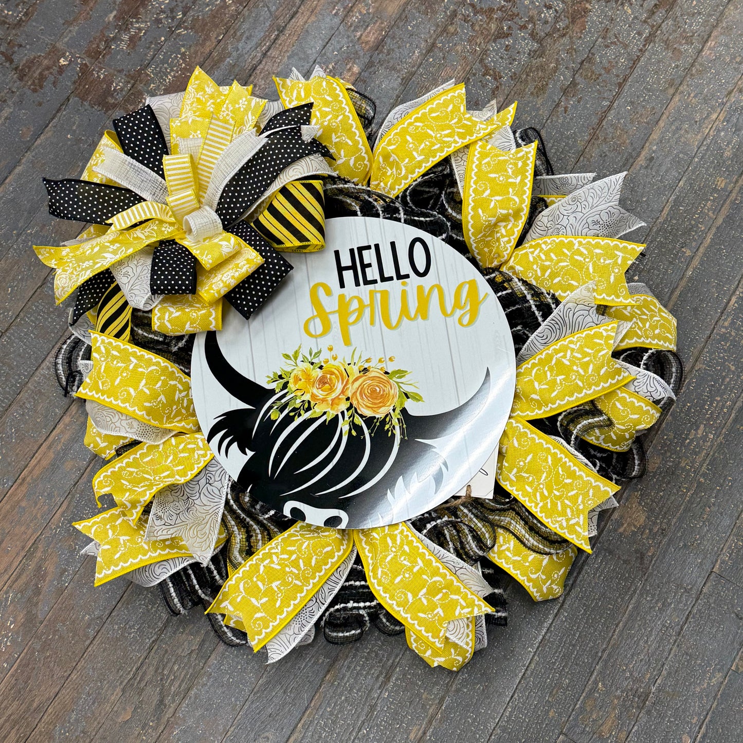 Hello Spring Cows Seasonal Holiday Wreath Door Hanger