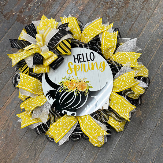 Hello Spring Cows Seasonal Holiday Wreath Door Hanger