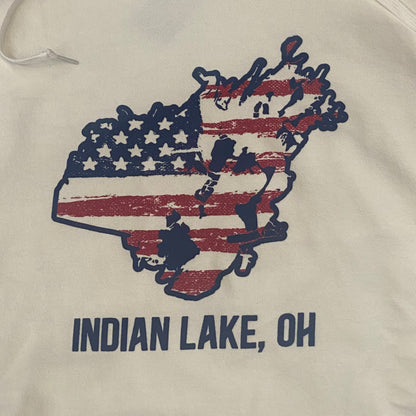 Indian Lake Ohio Map Red White Blue White Graphic Designer Long Sleeve Sweatshirt Hoody