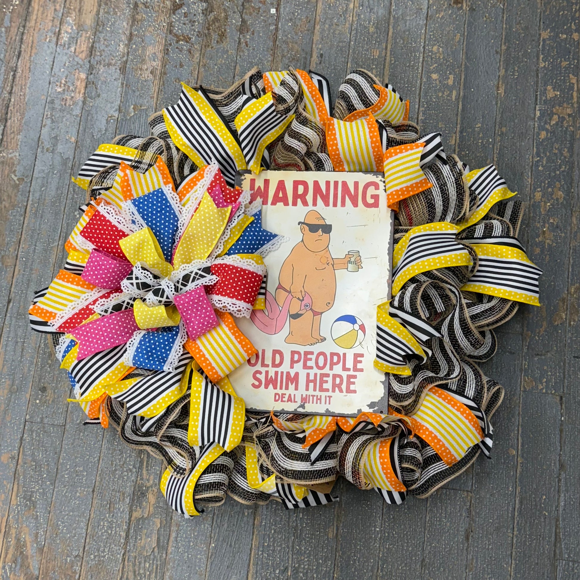 Old People Swim Here Holiday Wreath Door Hanger