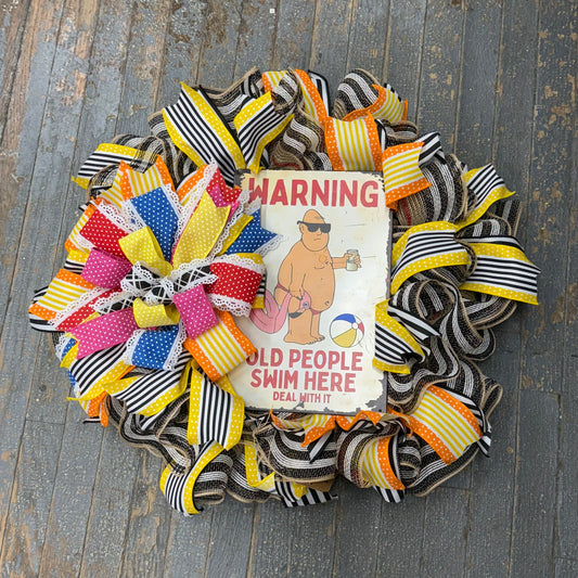 Old People Swim Here Holiday Wreath Door Hanger