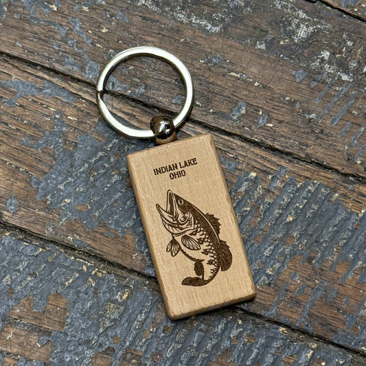 Wood Engraved Key Chain Indian Lake Ohio Fish