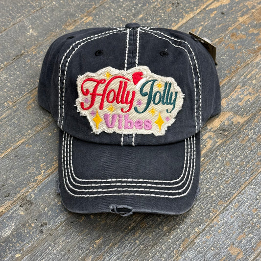 Holly Jolly Vibes Patch Rugged Black Embroidered Ball Cap