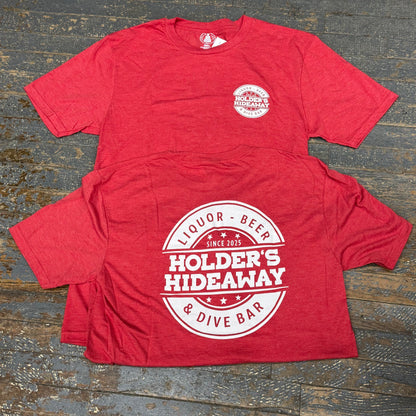 Holders Hideaway Logo Red Short Sleeve T-Shirt Graphic Designer Tee